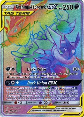 Greninja & Zoroark Gx 222/214 Rainbow Rare Pokemon UB - - GX Kaart - PKMWINKEL