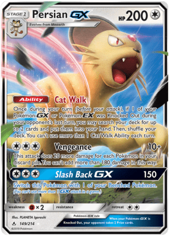 Persian GX 149/214 Pokémon Unbroken Bonds - - GX Kaart - PKMWINKEL