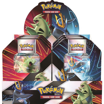 Pokemon TCG: V Strikers Tin (Tyranitar V / Empoleon V) (Summer 2021) Tin Display (6 Tins) - - tin box - PKMWINKEL